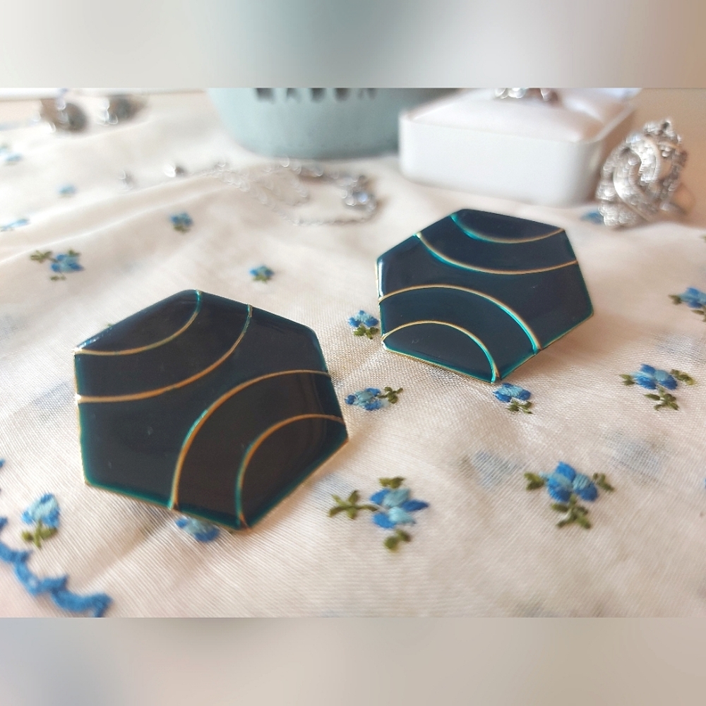 Blue Geo Stud Earrings